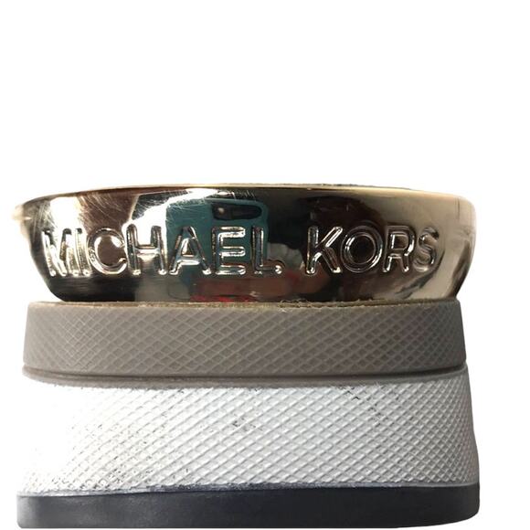 MICHAEL KORS SNEAKERS SHOES WHITE AND GOLD LEATHER AND FABRIC WOMENS SIZE 8.5 - Picture 11 of 14